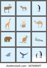 Set of simple animal cartoons in cut-off style.