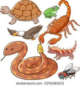 Set of simple animals cartoon character illustration