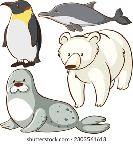 Set of simple animals cartoon character illustration