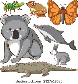 Set of simple animals cartoon character illustration