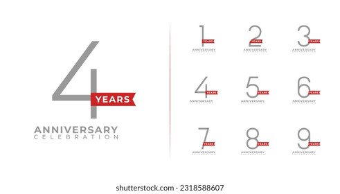 Conjunto de un sencillo logo de aniversario. 1, 2, 3, 4, 5, 6, 7, 8, 9, colecciones de símbolos de cumpleaños. Número de celebración con un concepto mínimo y elegante