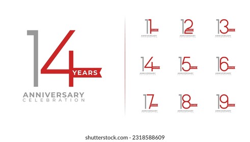 Conjunto de un sencillo logo de aniversario. 11, 12, 13, 14, 15, 16, 17, 18, 19, colecciones de símbolos de cumpleaños. Número de celebración con un concepto mínimo y elegante