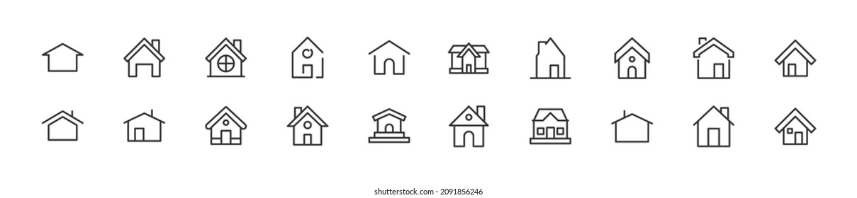 Conjunto de simples iconos de línea de apartamento. Objeto de trazo de contorno. Envase de signos lineales. Perfecto para aplicaciones web y móviles.