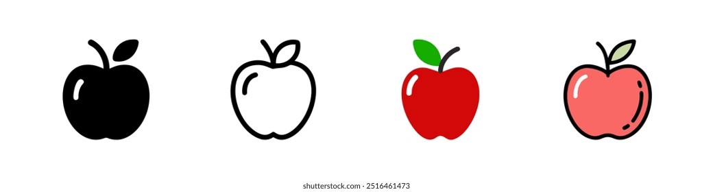 Conjunto de iconos de manzana simples, cada uno diseñado con un enfoque minimalista. Presenta líneas limpias y colores planos, adecuados para una variedad de proyectos y aplicaciones de diseño moderno