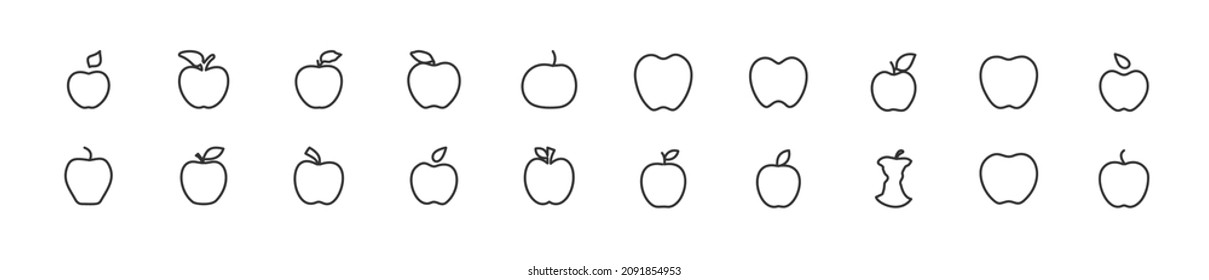 Conjunto de iconos simples de línea de manzana. Objeto de trazo de contorno. Envase de signos lineales. Perfecto para aplicaciones web y móviles.
