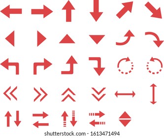 Set of simple arrow icon mark with prominent color (red)