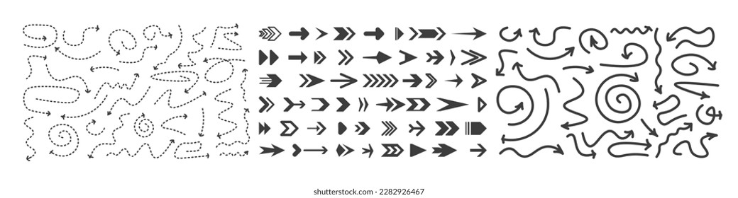 Set simple arrows isolated on white background.	