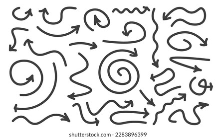 Set simple arrows isolated on white background. Collection hand drawn arrows.