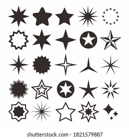 Set of Simple Assorted Star Shape Design, Collection of Flat Star Silhouette Icon Template Vector