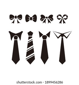 Set of Simple Assorted Tie Shape Designs, Collection of Flat Tie Silhouette Icon Template Vectors