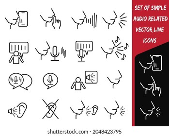set of simple audio related vector line icons Contains icons such as whispers, voice messages.