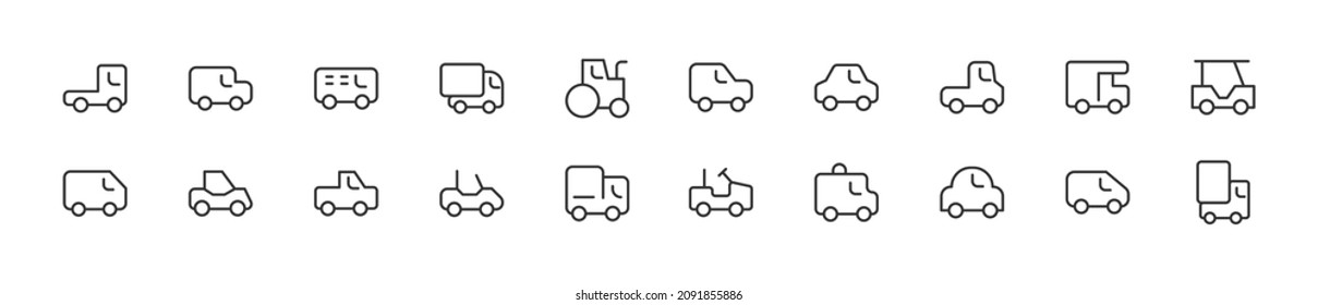 Set of simple auto line icons. Outline stroke object. Linear signs pack. Perfect for web apps and mobile.
