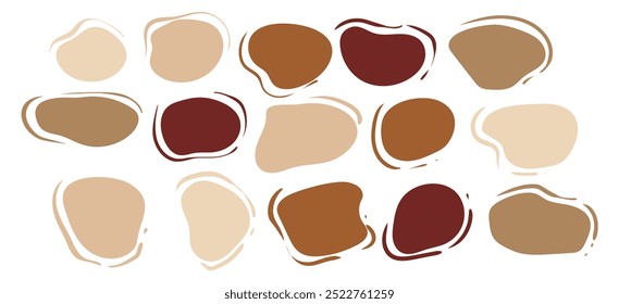 Conjunto de Formas redondas fluidas de otoño simples. Forma de gota irregular líquida moderna. Vector forma Abstractas. Manchas orgánicas irregulares.