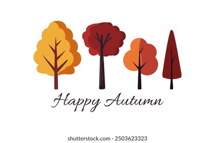 Set simple autumn tree on white background