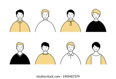 A set of simple avatar icons of various men.