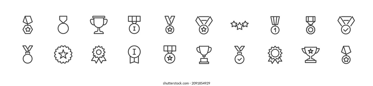 Set of simple award line icons. Outline stroke object. Linear signs pack. Perfect for web apps and mobile.