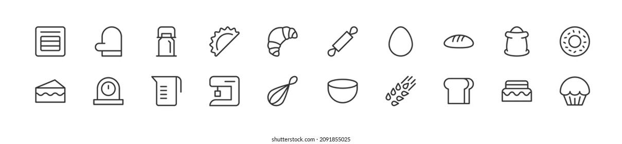 Set of simple bakery line icons. Outline stroke object. Linear signs pack. Perfect for web apps and mobile.