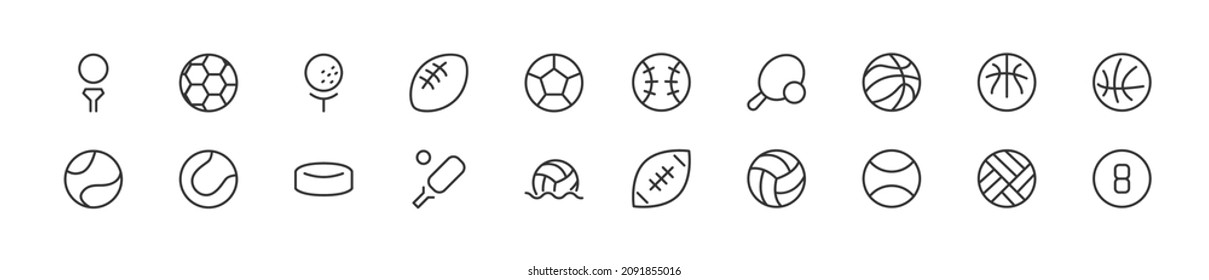 Set of simple ball line icons. Outline stroke object. Linear signs pack. Perfect for web apps and mobile.