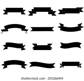 Set of simple Banners - basic non-glossy banners in black isolated on white