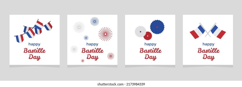 set of simple bastille day posters for social media posts, greeting cards, marketing, promotions, and more