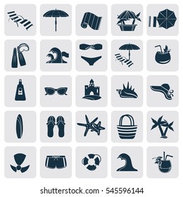 Set of simple beach rest and travel icons for web and mobile design