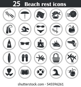 Set of simple beach rest and travel icons for web and mobile design