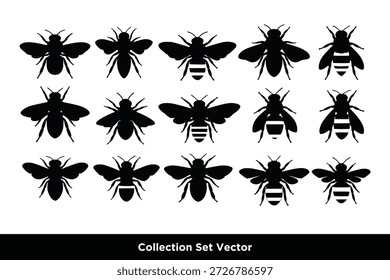 Conjunto de siluetas de abejas simples aisladas icono de logotipo de Vector