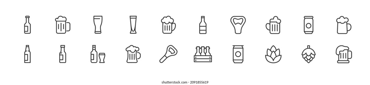Set of simple beer line icons. Outline stroke object. Linear signs pack. Perfect for web apps and mobile.