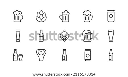 Set of simple beer  line icons. Outline stroke object. Linear signs pack. Perfect for web apps and mobile.