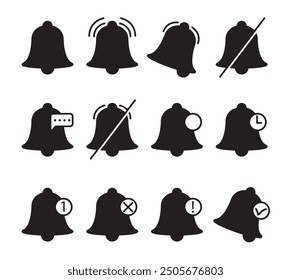Set of simple bell notification icons