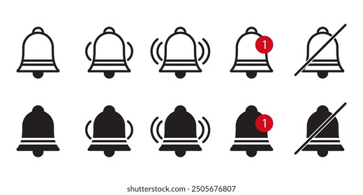 Set of simple bell notification icons