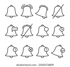 Set of simple bell notification icons