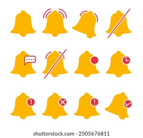 Set of simple bell notification icons