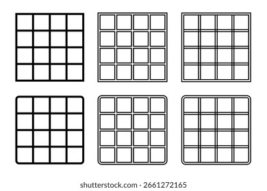Set of Simple Black 4x4 Square Image or 4x4 Square Grid Patterns Design on a White Background Vector Illustration.
