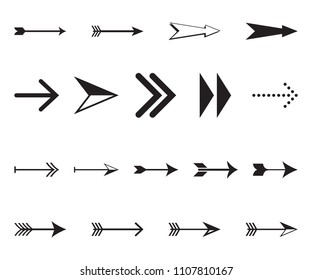 Set of simple black arrows in vector format. Decorative signs and symbols.