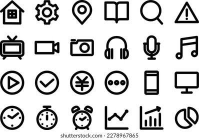 Set of simple black communication technology web icons. line drawing