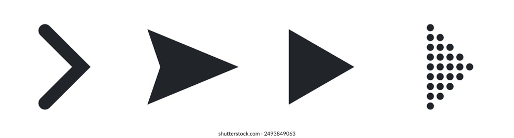 Satz einfacher schwarzer Richtungszeichen. Navigationsdarstellung für ein Unternehmen. Vektorgrafik Pfeile Symbol Kollektion im flachen Stil