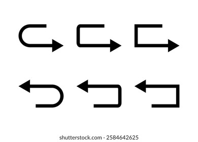 Set of simple black directional arrows for user interface design.