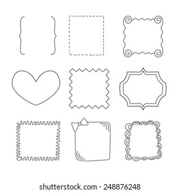 Set of simple black frame, drawn by hand, on a white background 