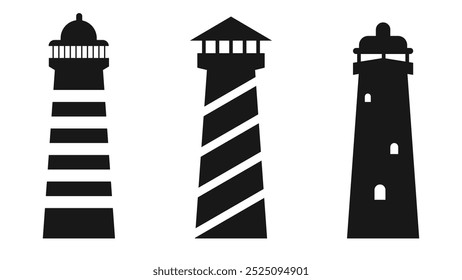 set of simple black Lighthouse icons 