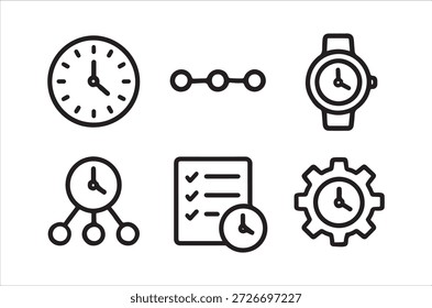 um conjunto de ícones de linha preta simples relacionados a hora e agendamento