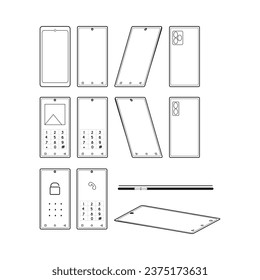 Un conjunto de smartphones de línea negra simple