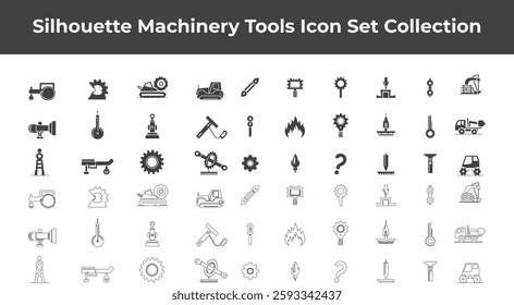 A set of simple black machinery tools silhouette design icon vector logo illustrations isolated on white background