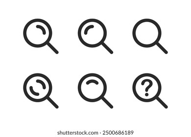 Set of simple black magnifying glasses isolated on white background. UI signs. Vector icons in flat style