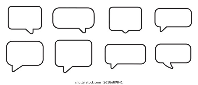 Conjunto de burbujas de voz de contorno negro simple forma Ilustración vectorial sobre fondo blanco. burbuja de chat, Ilustración vectorial de forma de comunicación