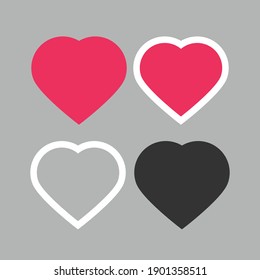 Juego de simples iconos de corazón negro y rosa, iconos del Día de San Valentín