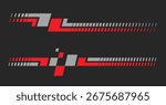 Set of simple black red grey car stripes. Car race stripes. Racing line sticker design. Graphic sport decal vinyl element. Automobile decoration. Vector racing design element 