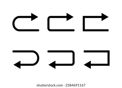 Set of Simple Black Return Arrows for User Interface Design.