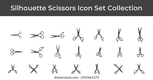 A set of simple black scissors silhouette design icon vector logo illustrations isolated on white background