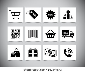 Set of simple black Shopping icons. Vector illustration